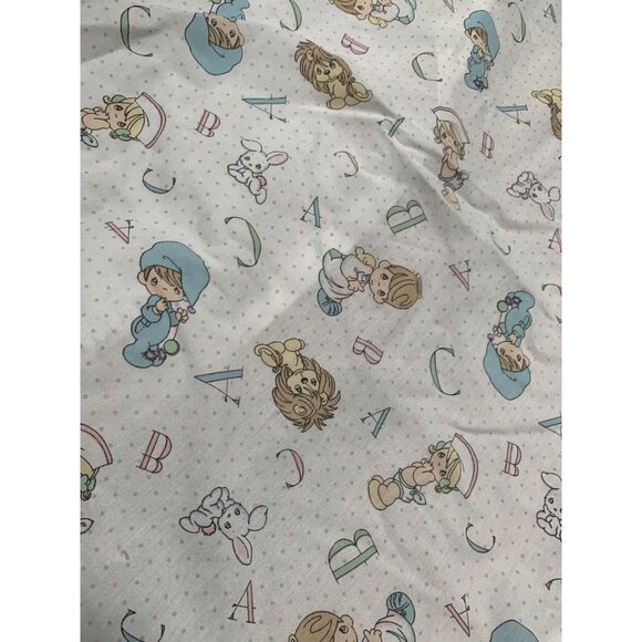 Precious Moment Crib Sheet Baby ABC Nursery Boy Girl Bunny Tiger Pink Blue on Wh - Picture 1 of 3